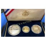 1991-95 WWII 50TH $5 GOLD,SILVER DOLLAR"W",1/2