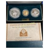 1992 $5 GOLD,SILVER DOLLAR "P",1/2 "S" COLUMBUS