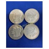 (4) MORGANS 1885 O,1921, 1886, 1900 SILVER DOLLARS