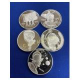(5) 1 OZ SILVER ROUNDS TOTAL 5 OZ SILVER