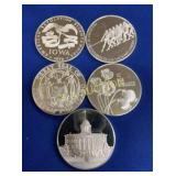 (5) 1 TROY OZ SILVER ROUNDS TOTAL 5 OZ SILVER