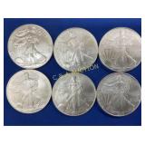 (6) UNC 2019 SILVER AMERICAN EAGLES