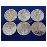 (6) UNC 1987 SILVER AMERICAN EAGLES