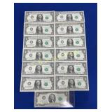 (12) $1 2003A BLUE SILVER CERTIFICATES,$2 1976
