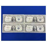 (4) $1 BLUE SILVER CERTICATES 1935E,57A,57B,57A
