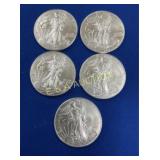 (5) 2014 SILVER UNC AMERICAN EAGLES