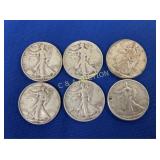 (6) PRE1964/OLDER SILVER WALKING LIBERTY 1/2