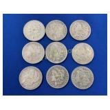 (9)MORGAN 1885,188OS,1884O,1881,1883O,1889O