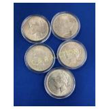 (5) PEACE SILVER DOLLARS 1922, 1923