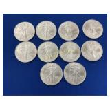 (10) UNC 2002 SILVER AMERICAN EAGLES