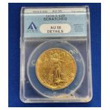 1914 S $20 AU58 GOLD SCRATCHED DETAILS EAGLE