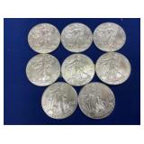(8) 2019 UNC SILVER AMERICAN EAGLES