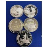 (5) 1 TROY OZ SILVER ROUNDS TOTAL 5 OZ SILVER