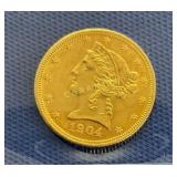 1904 $5 1/10 OZ GOLD LIBERTY HEAD