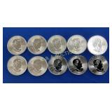 (10) 1 OZ SILVER CANADA ROUNDS TOTAL 10 OZS