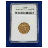 1902 S $5 AU58 GOLD LIBERTY HEAD
