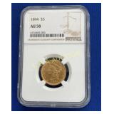 1894 $5 AU58 1/10 OZ GOLD LIBERTY HEAD