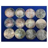 (12) SILVER AMERICAN EAGLES 1997-2004,2006
