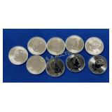 (9) UNC 2014 1 OZ SILVER MAPLE LEAF TOTAL 9OZ