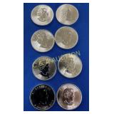 (8) UNC 2014 1OZ SILVER MAPLE LEAF TOTAL 8OZ