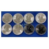 (8) UNC 2014 1OZ SILVER EACH  MAPLE LEAFS TOTAL8OZ