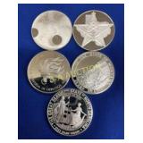 (5) 1 OZ SILVER ROUNDS TOTALS 5 OZ SILVER