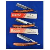(3) STRAIGHT RAZORS (PAKISTAN) 2 W/ BOXES