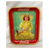 1938 COCA COLA SERVING TRAY LADY IN YELLOW 10X13