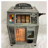 COIN OP DAVAL 3 REEL GUM VENDOR W/ JACKPOT