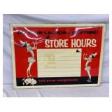 1960 EMB. SST LAUNDRY STORE HOURS SIGN 36X25 1/2