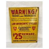 SST EMB. WARNING THIEVES & TRESPASSERS SIGN 14X18