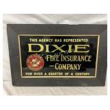 RARE EARLY MIRRORED DIXIE FIRE INS. SIGN 30X19