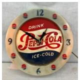 EARLY 12" PLASTIC PEPSI COLA LIGHTUP CLOCK