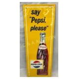 SST VERTICAL EMB. PEPSI COLA SIGN W/ BOTTLE