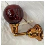 BRASS EXIT LIGHT W/ RED ETCHED GLOBE 7X8