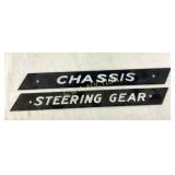 PAIR PORC. CHASSIS & STEERING SIGNS 12X1 1/2