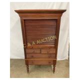 WALNUT TAMBER ROLL CABINET W/ 4 DRAWERS
