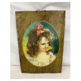 EARLY TIN LITHO "PURITY" W/ CHILD 13 1/2X19