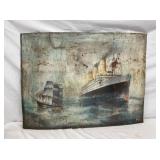 EARLY TIN LITHO SIGNED BISHOP SHIP 39X29 1/2