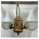 BRASS DOUBLE NY ANGLE LAMP W/ ORIG SHADES 24X28