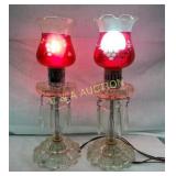 PAIR 15" MATCHING LUSTER LAMPS GLASS PRISOMS