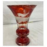 9" CUT TO CLEAR VASE W/ STAG