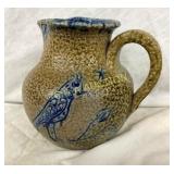 SIGNED DAVID GARNER SALT GLAZE PITCHER W COBALT