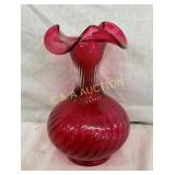 9" FENTON CRANBERRY CARNIVAL VASE