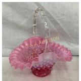 7" FENTON CRANBERRY CARNIVAL HOBNAIL  BASKET