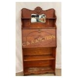 OAK LARKEN DESK W/ CARVINGS,BEV. MIRROR 30 1/2X61