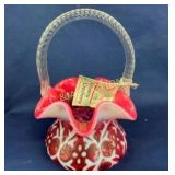 8" FENTON CRANBERRY BASKET W/TAG