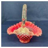 8" FENTON CRANBERRY HOBNAIL BASKET