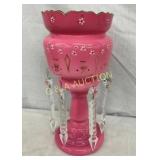 15" VICTORIAN HANDPAINTED LUSTER LAMP GLASS PRISOM