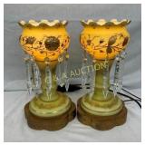 PAIR 14" VICT. LUSTER LAMPS GLASS PRISOMS
